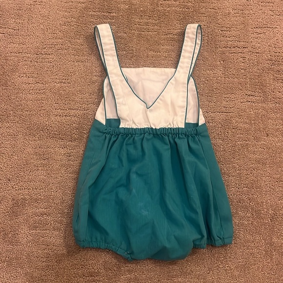 ✨VINTAGE✨ Hush Puppies 18 month romper! Teal and white w/ embroidered bicycle - Picture 2 of 6